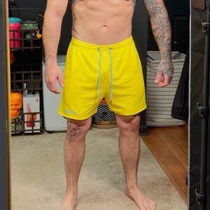 🔥 YoungLA Neon Yellow Mesh Gym Shorts – XL